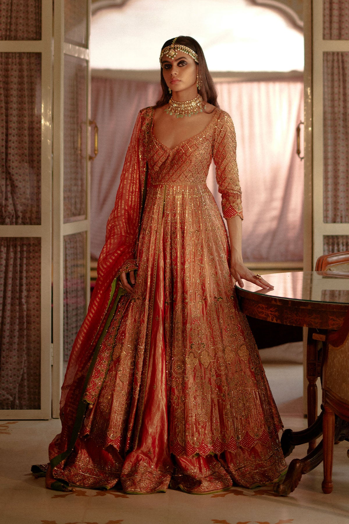 Rust Anarkali Lehenga