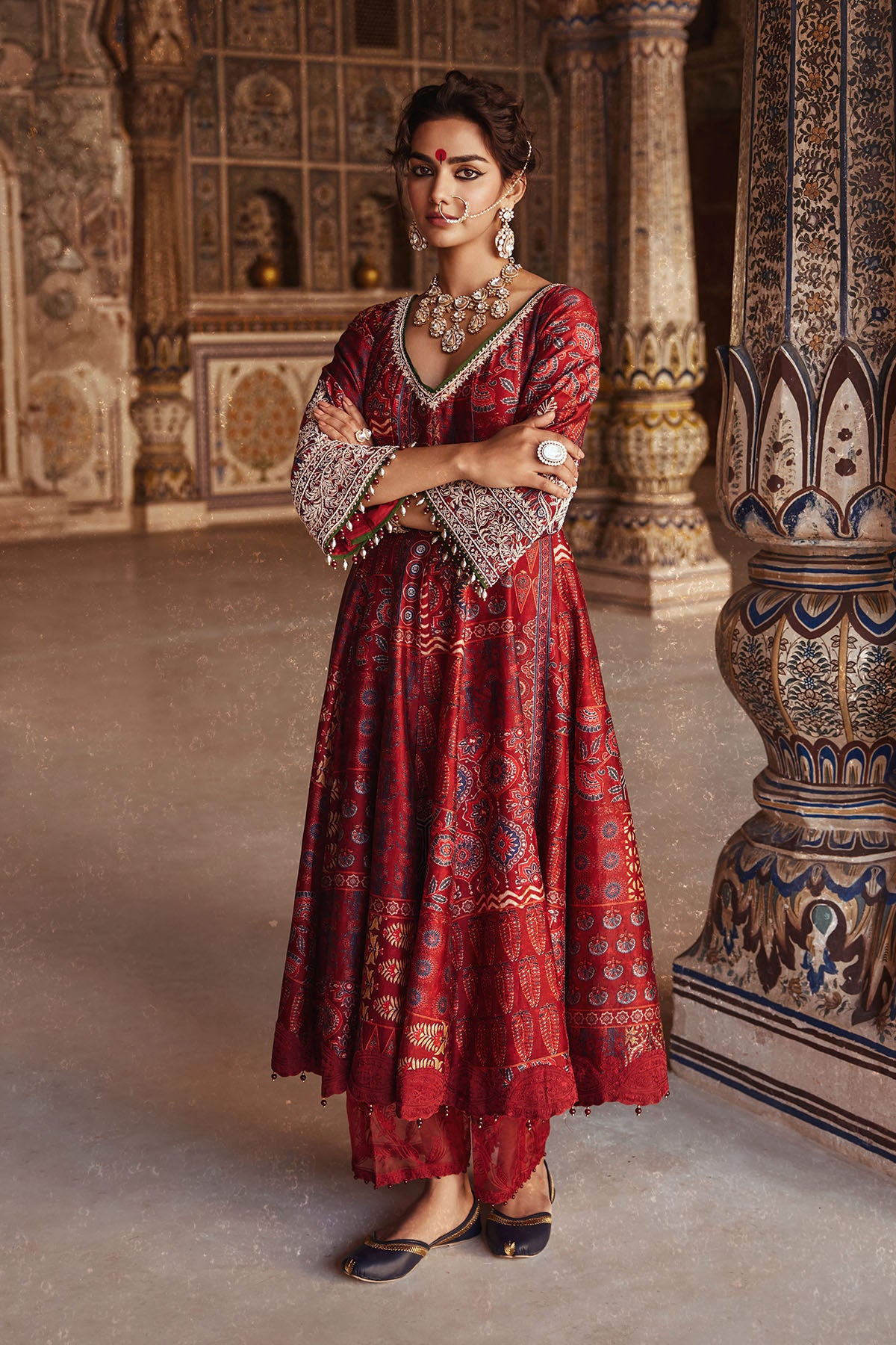 Maroon Printed Anarkali