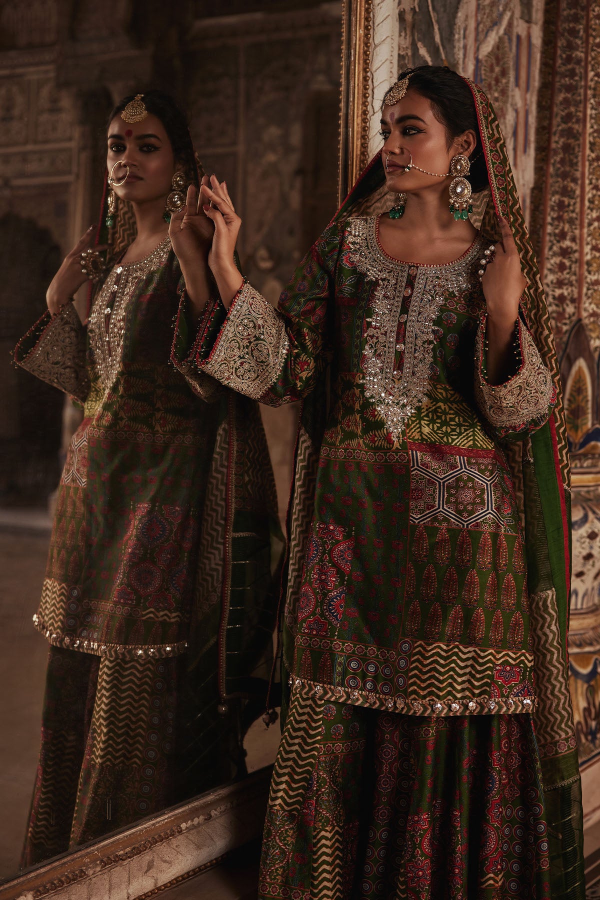 Green Printed Sharara