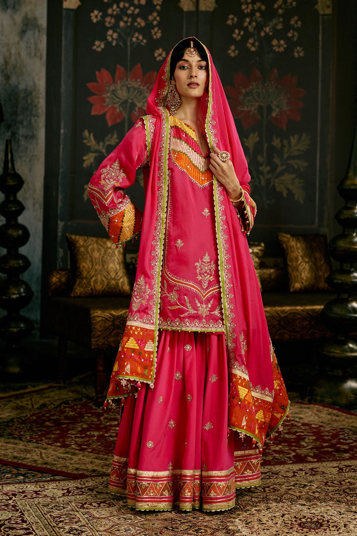 Magenta Phulkari Garara