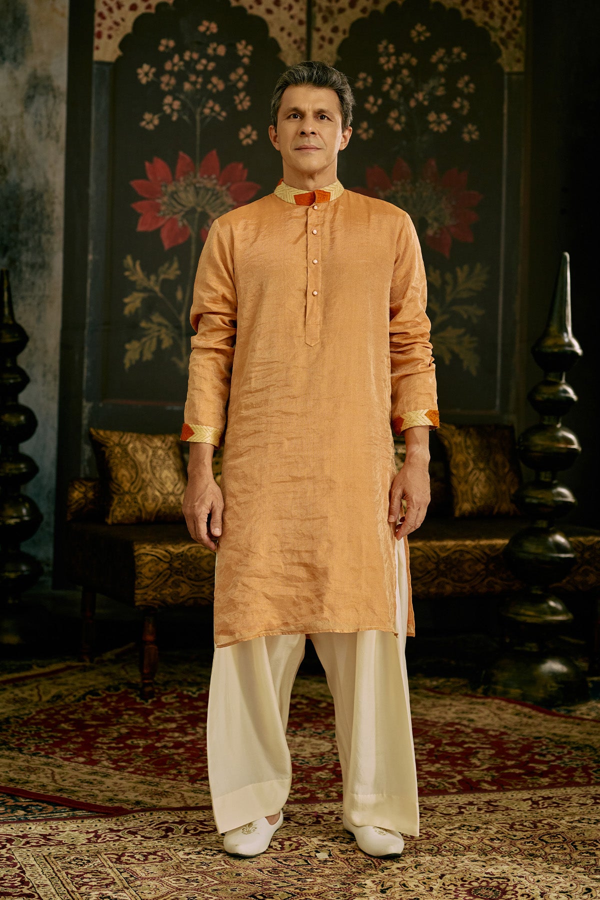 Peach-White Kurta Set
