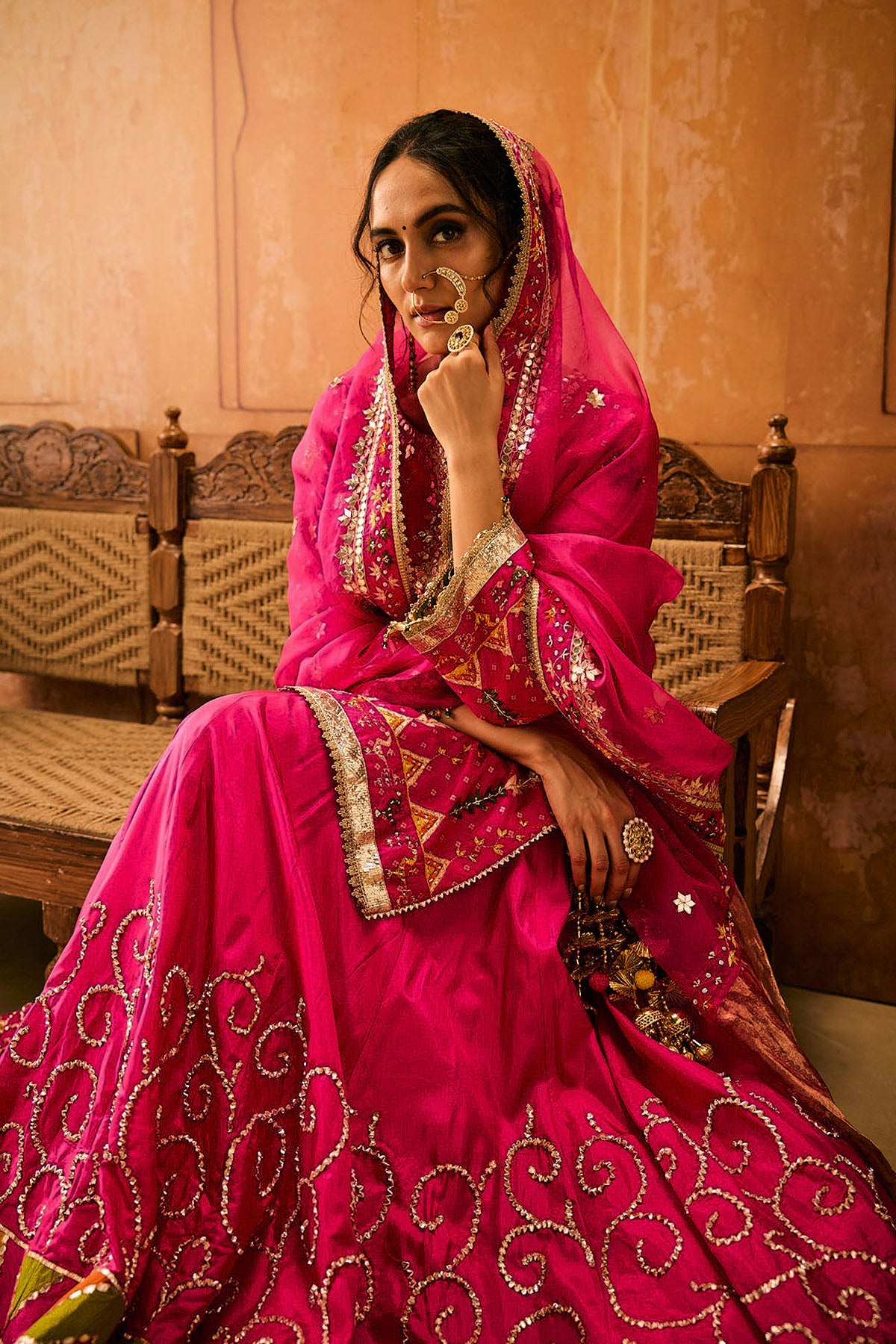 Magenta Phulkari Lehenga