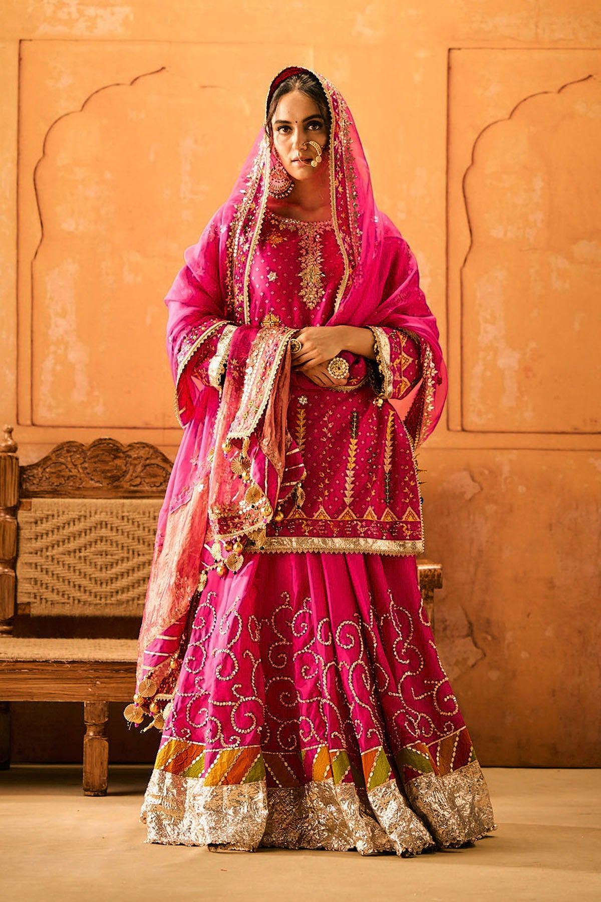 Magenta Phulkari Lehenga