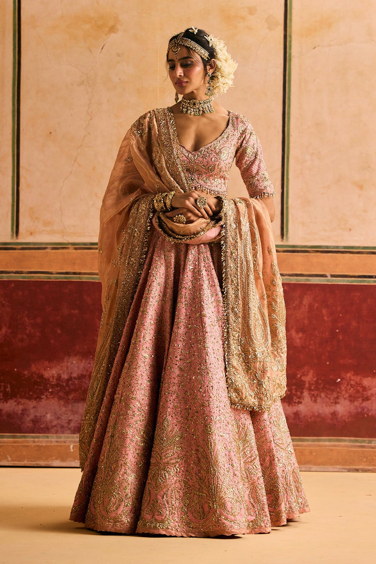 Pink Raw Silk Lehenga