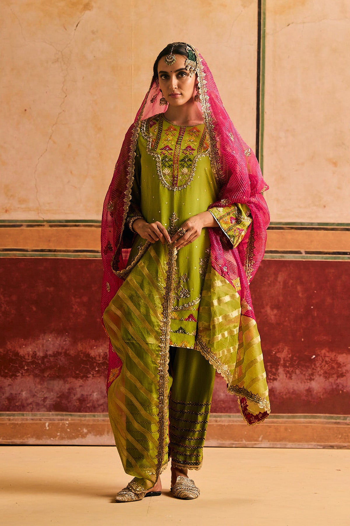 Green Phulkari Suit