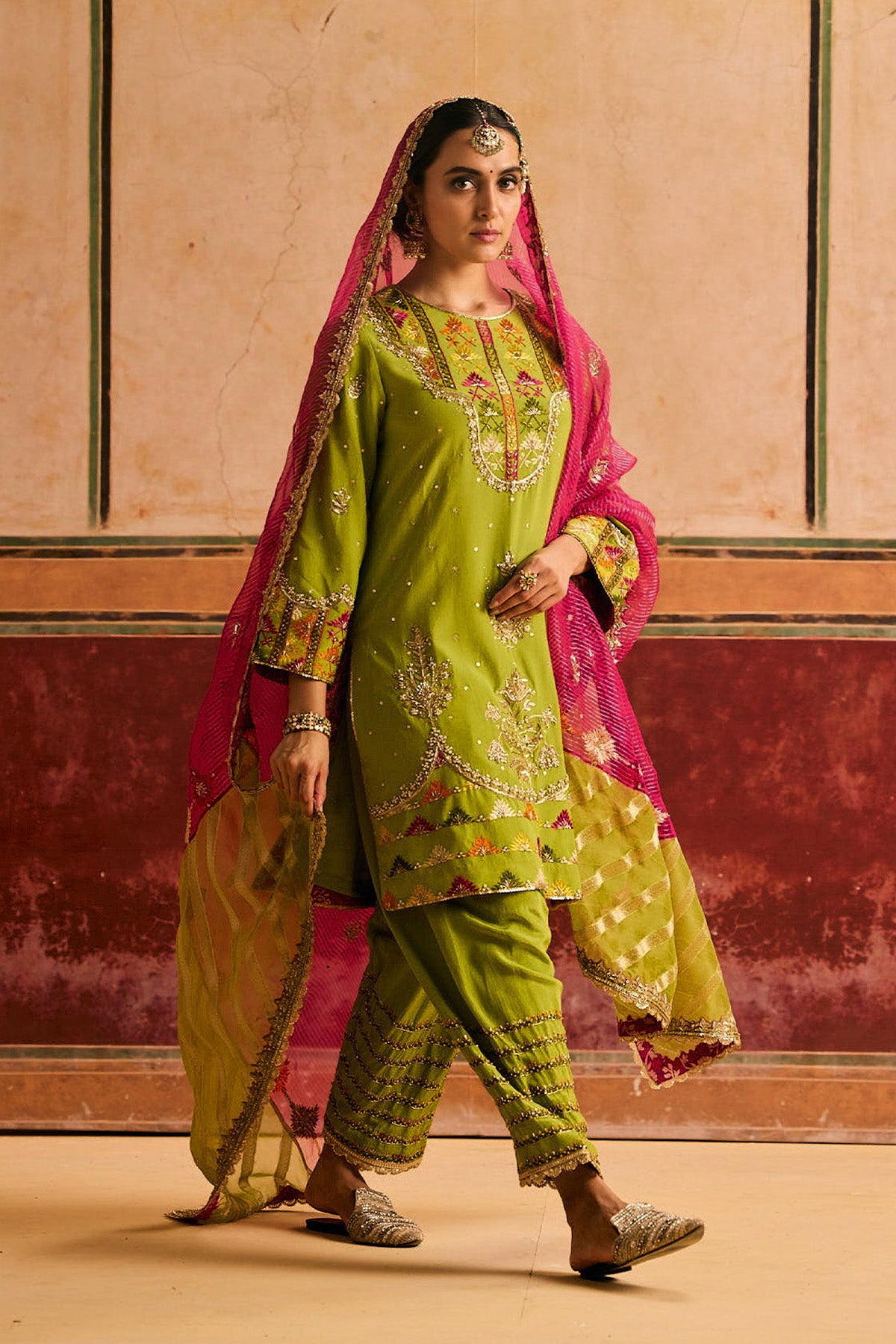 Green Phulkari Suit