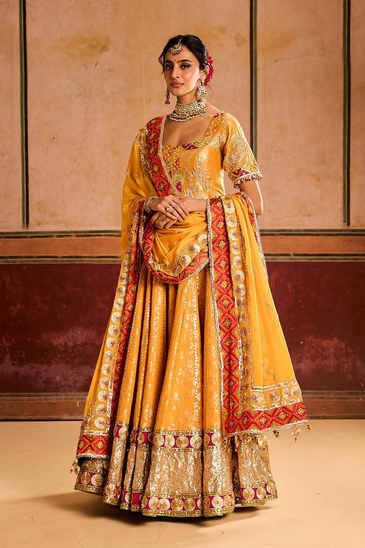Yellow Mustard Phulkari Lehenga