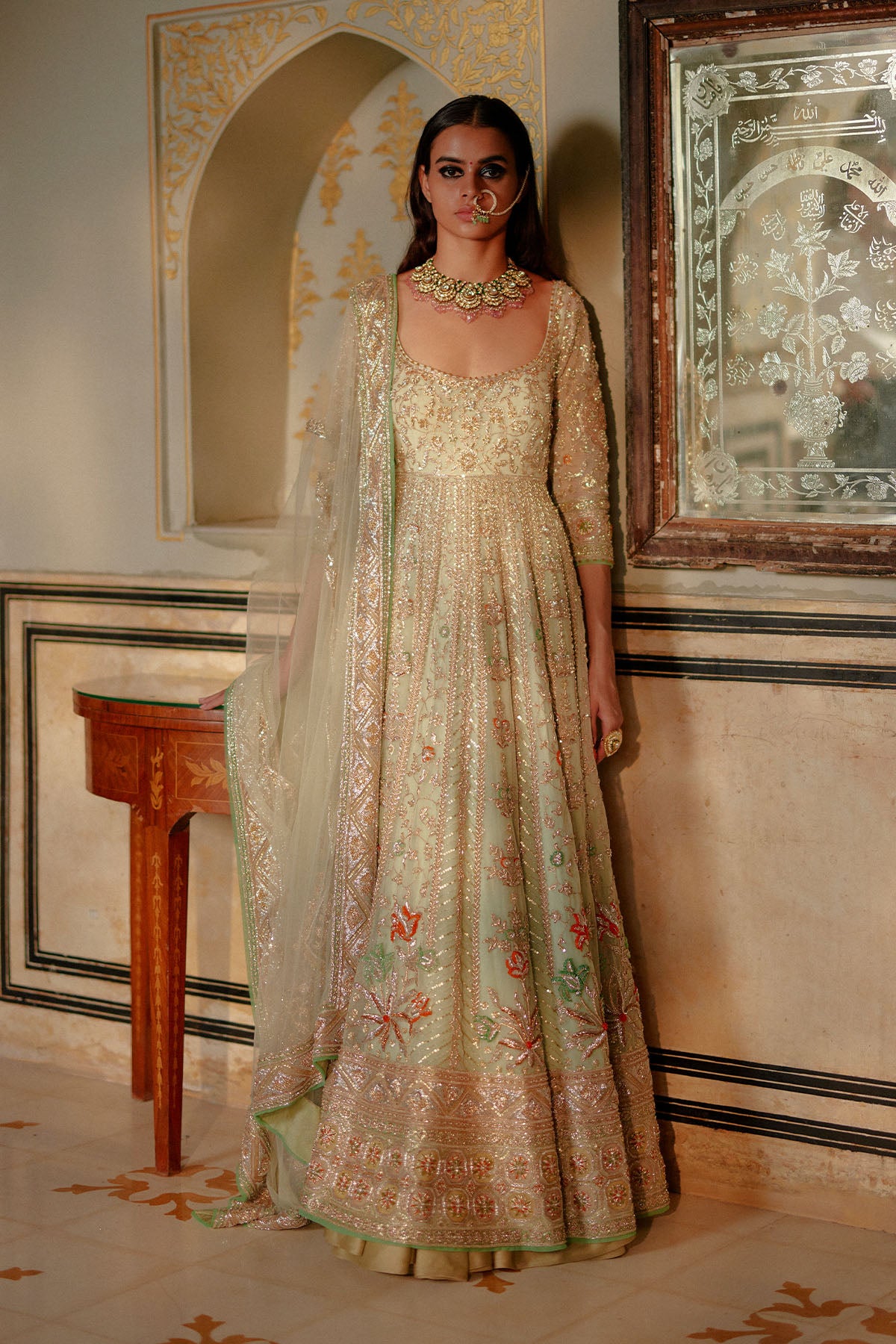 Powder Green Anarkali Lehenga