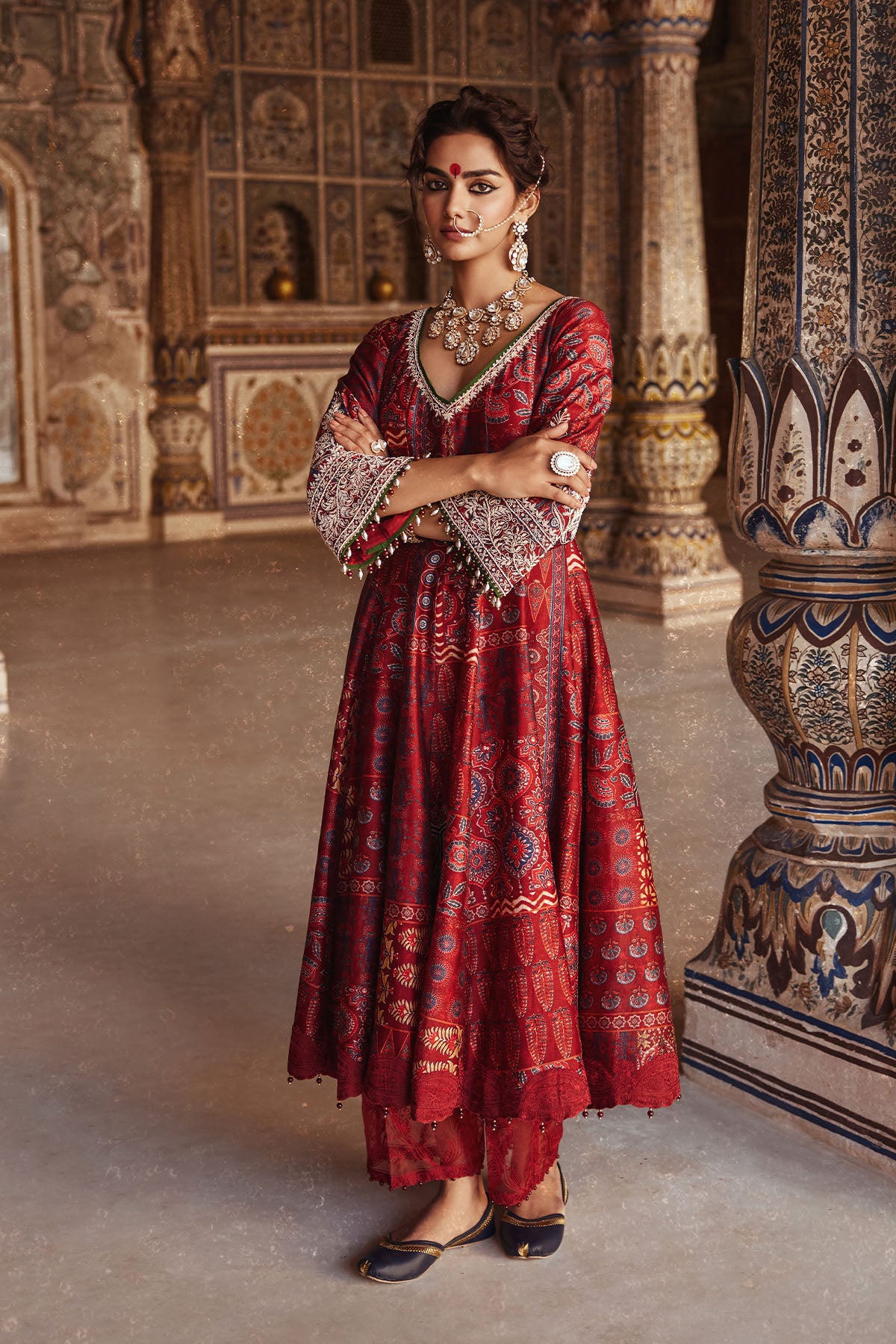 Maroon Printed Anarkali