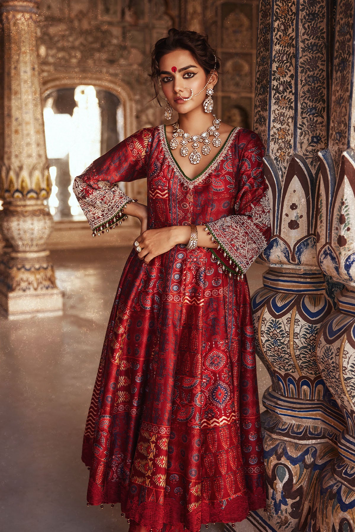 Maroon Printed Anarkali