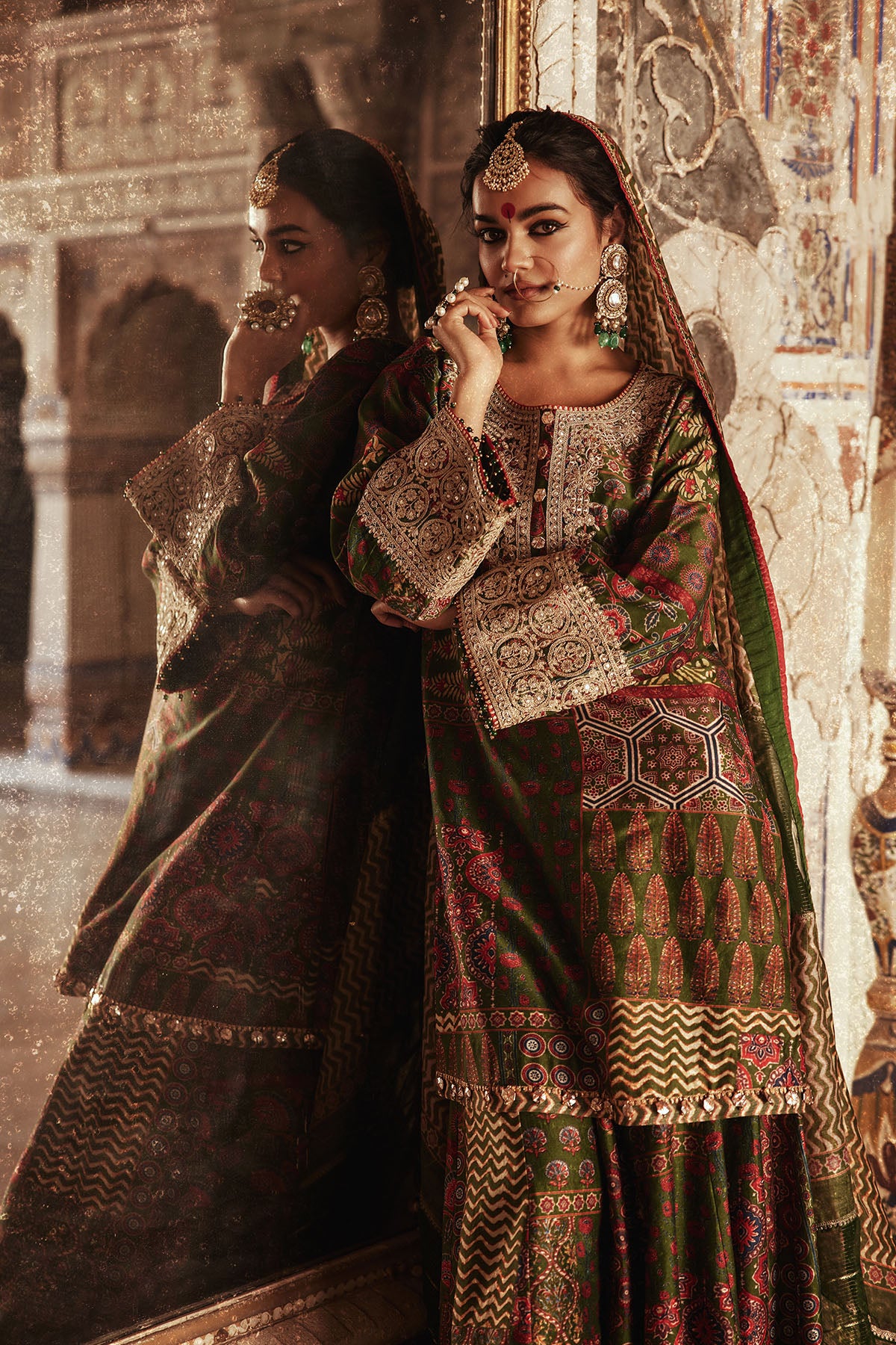 Green Printed Sharara