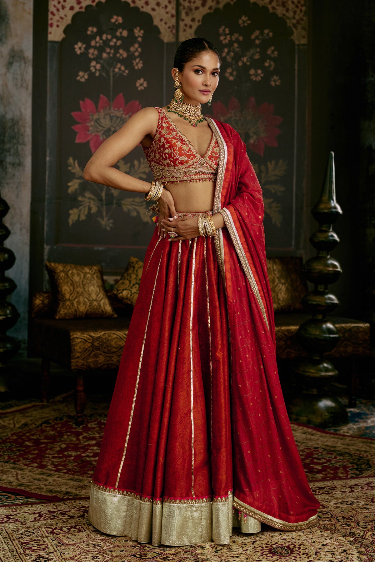 Rust Printed Lehenga