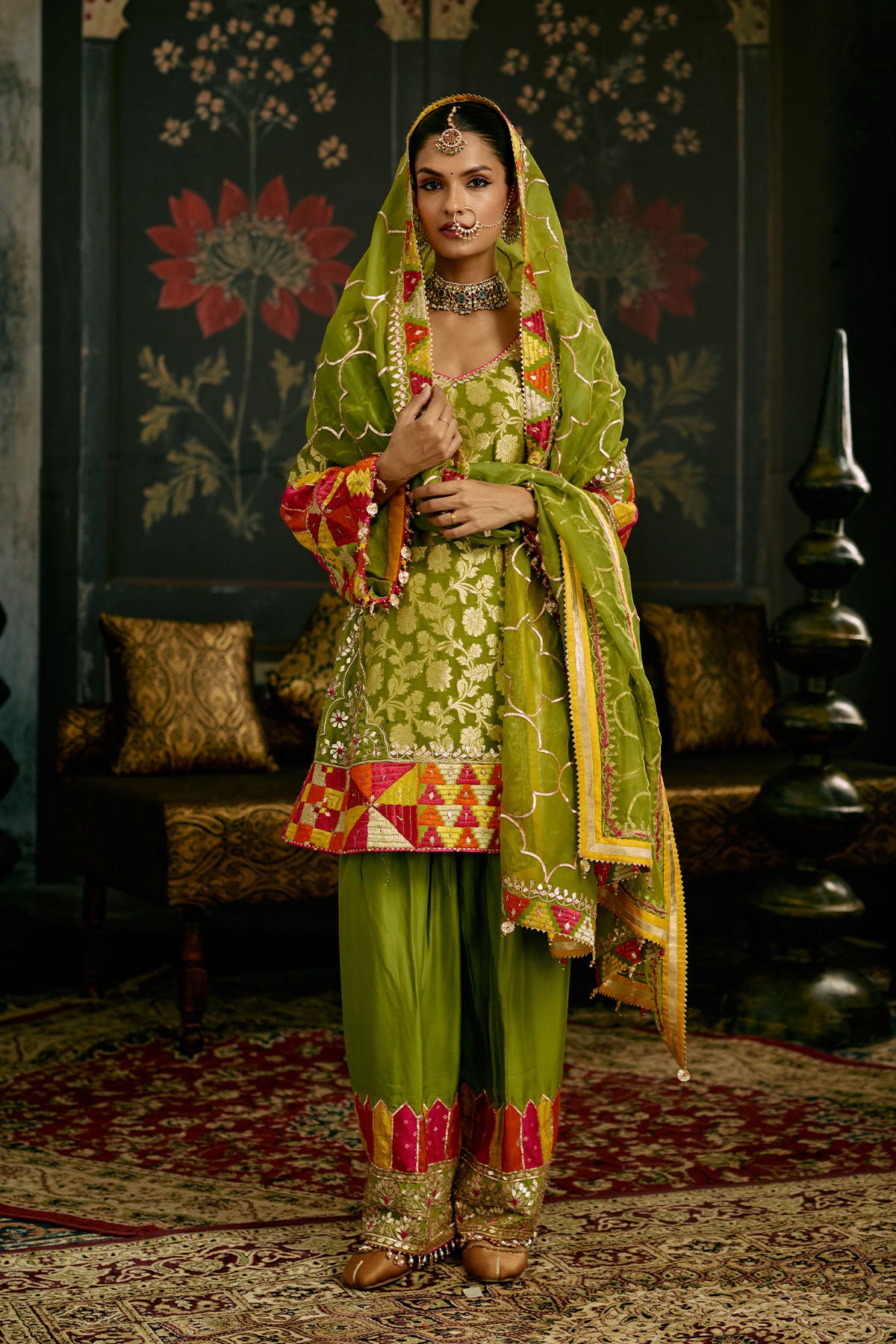 Green Phulkari Suit