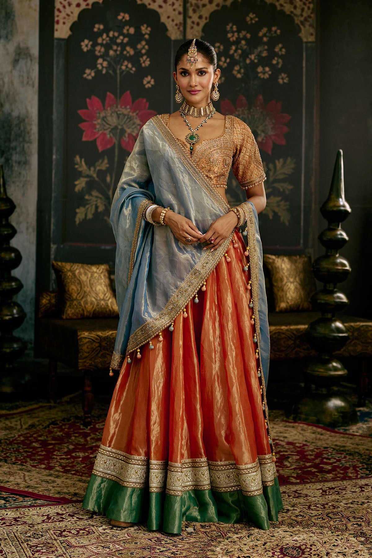 Orange Blue Lehenga