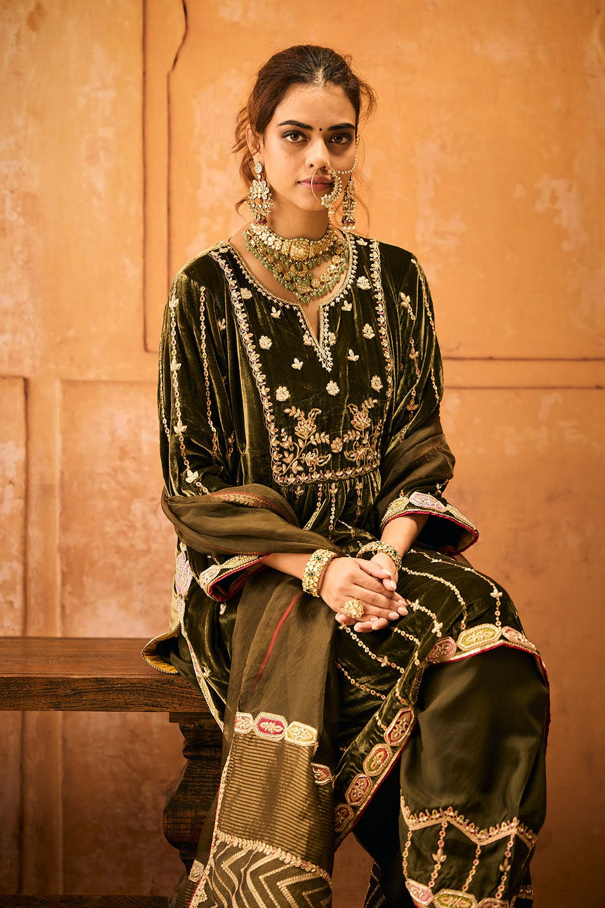 Olive Green Velvet Suit