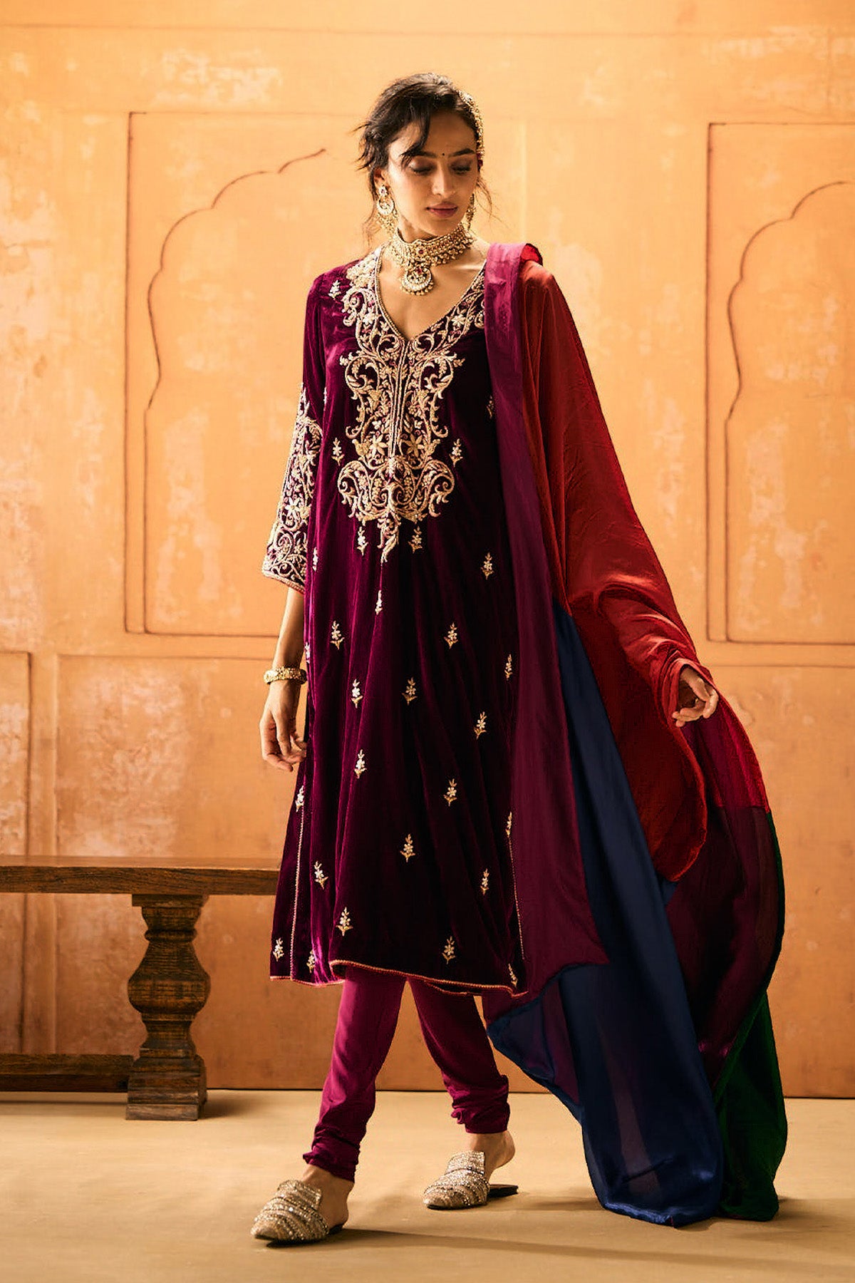 Burgundy Churidaar