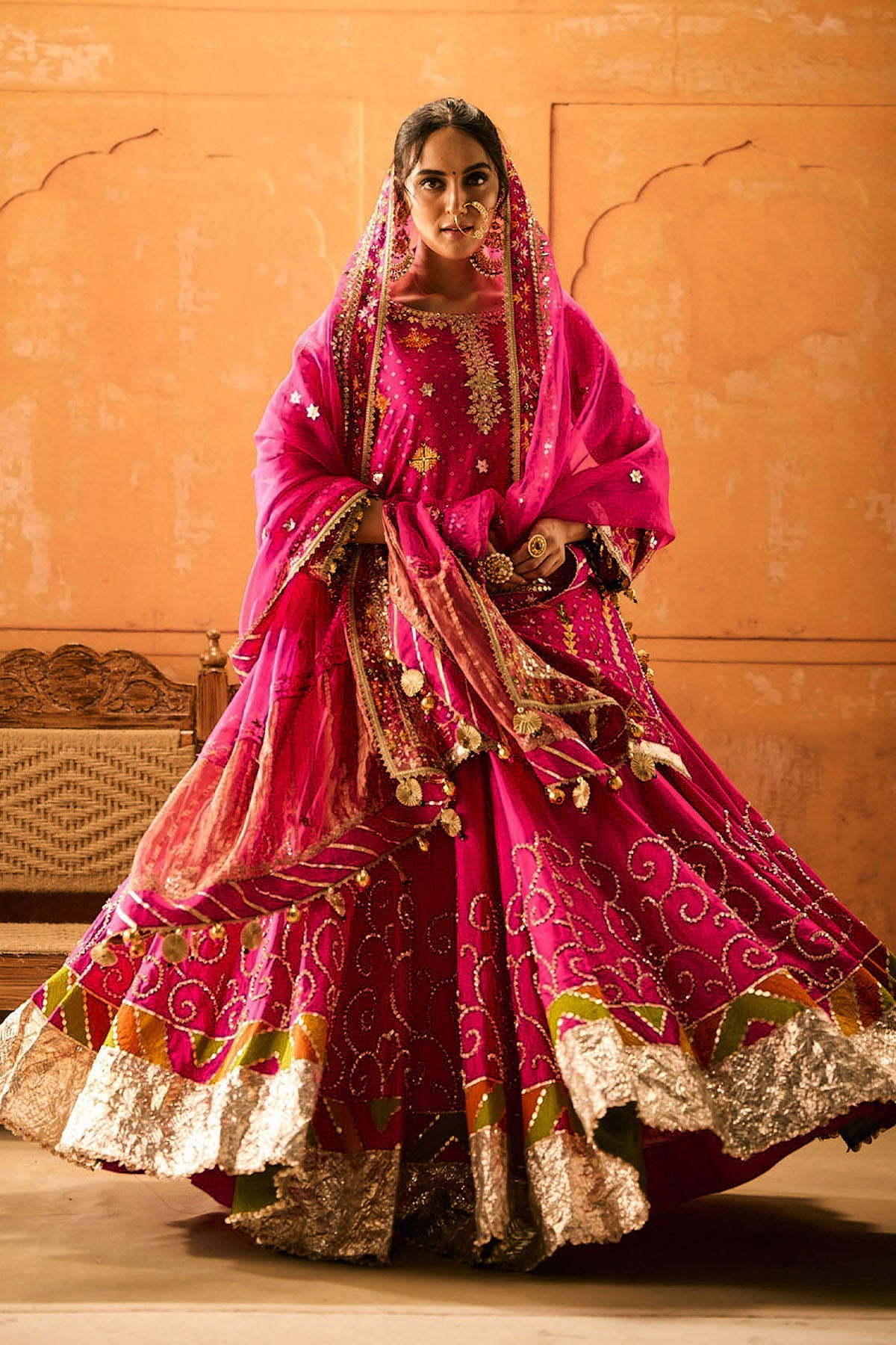Magenta Phulkari Lehenga