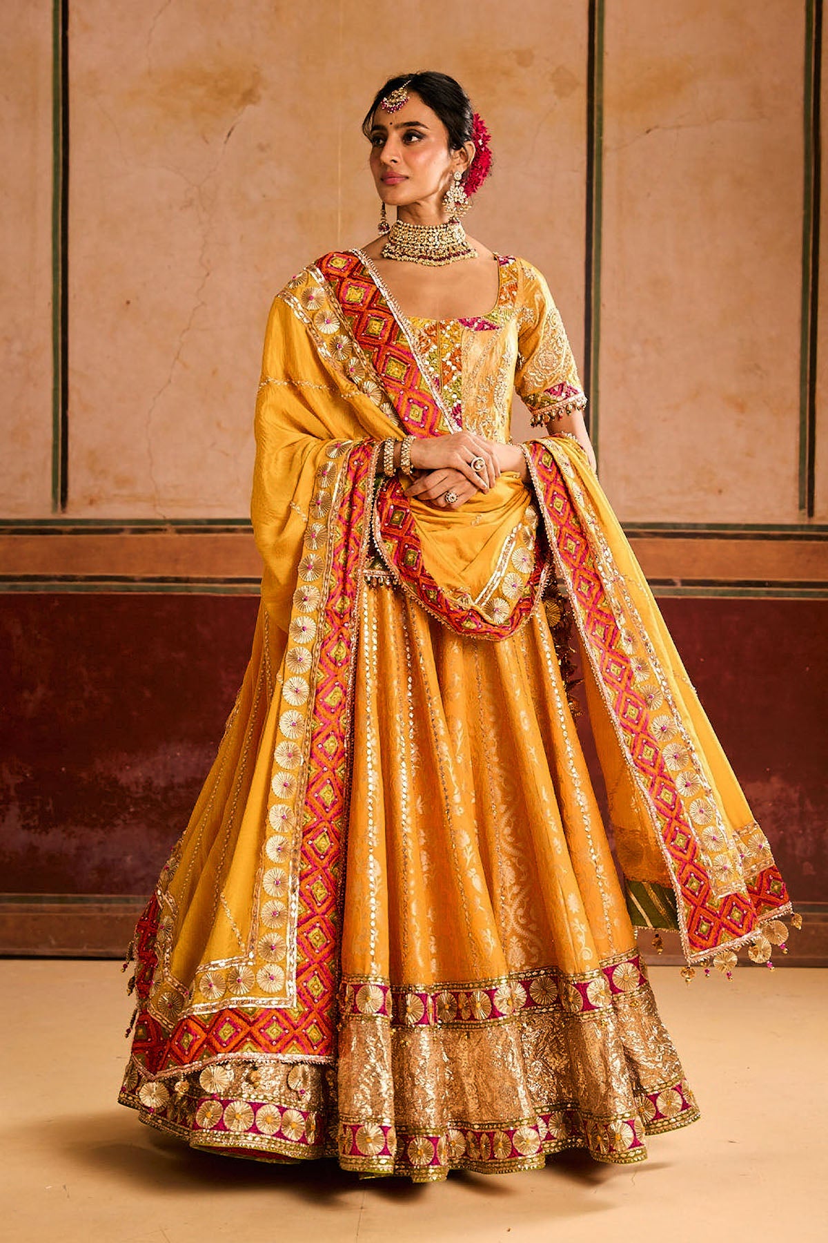Yellow Mustard Phulkari Lehenga