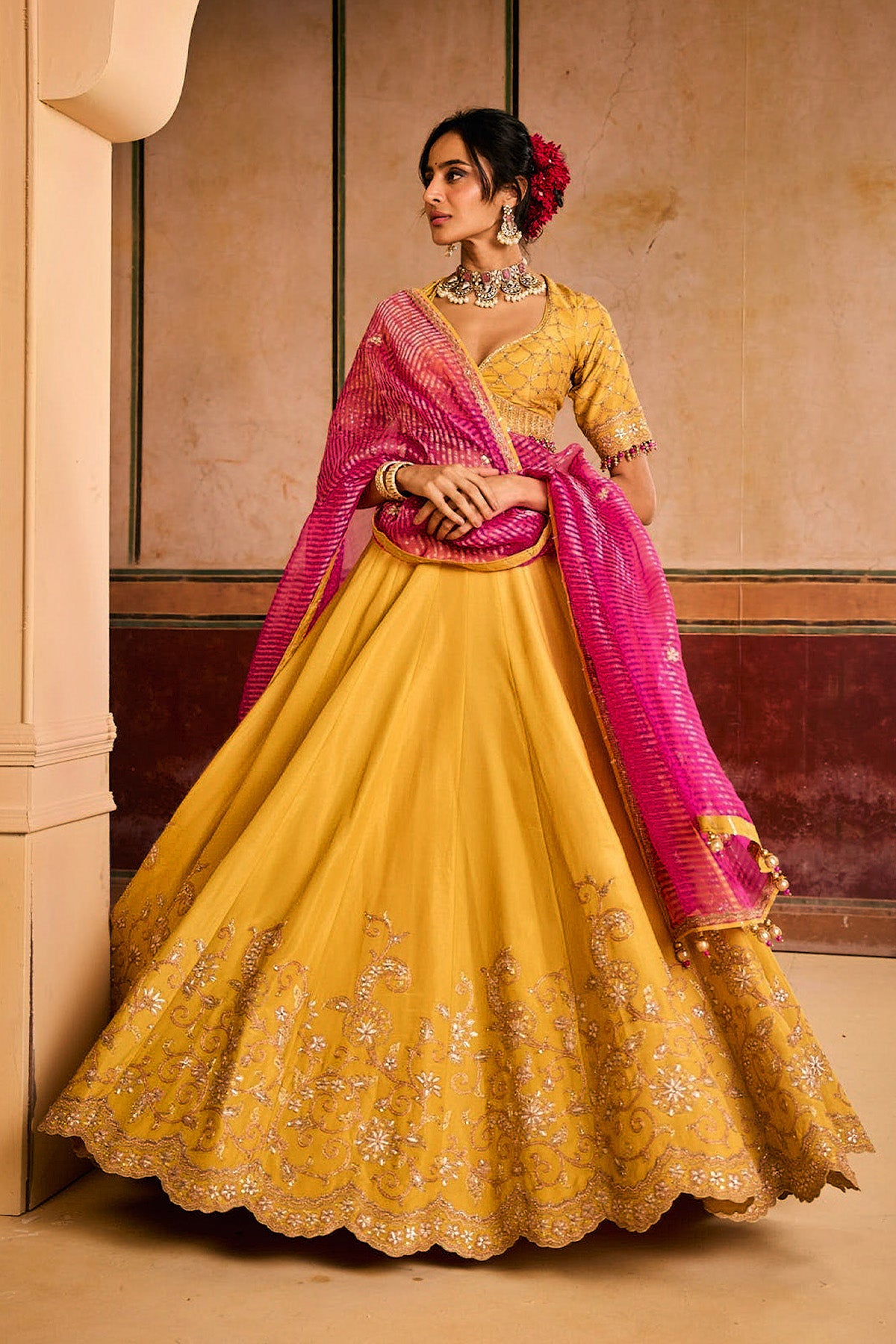 Mustard Pink Lehenga