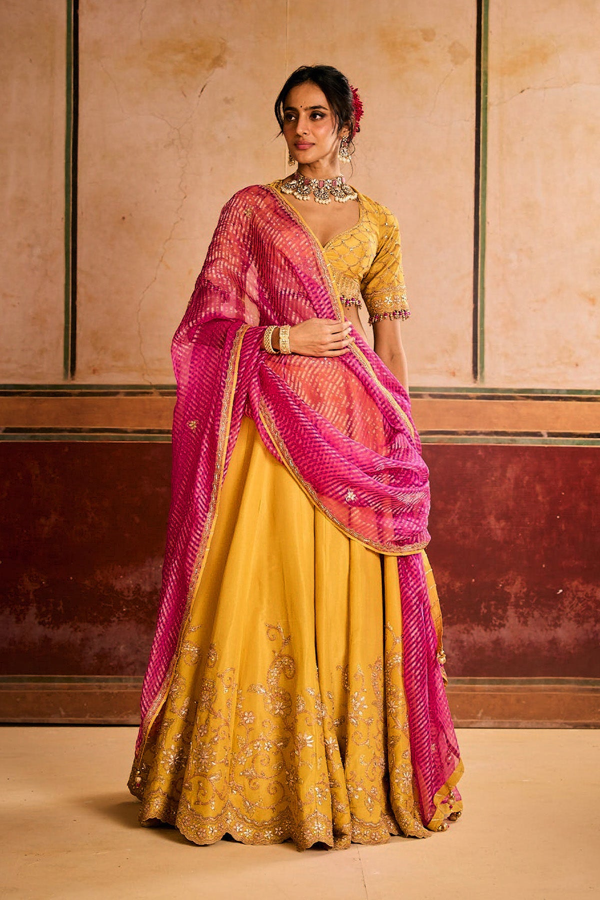 Mustard Pink Lehenga