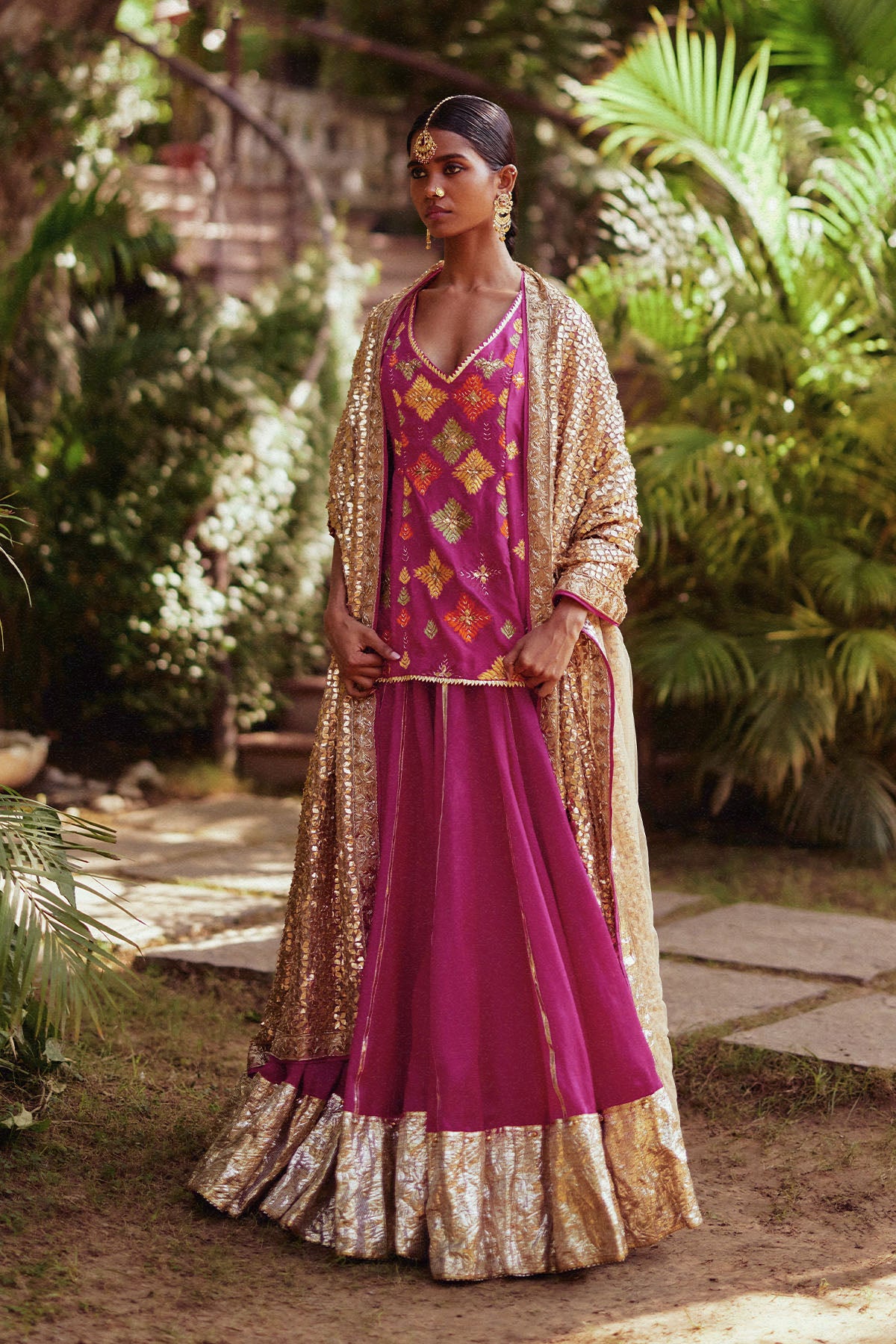 Magenta Phulkari Lehenga